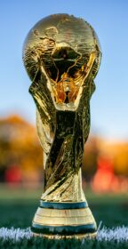 a close up of a soccer ball on a field